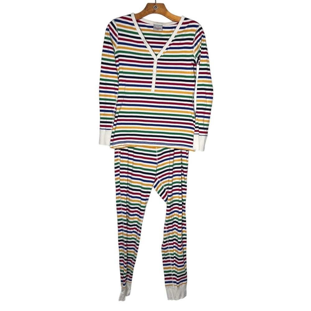 Hanna Andersson Adult Rainbow Stripe Henley Pajama Set Organic Cotton S/M